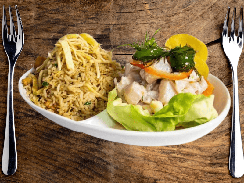 Ceviche de Pescado C/ Chaufa Marisco